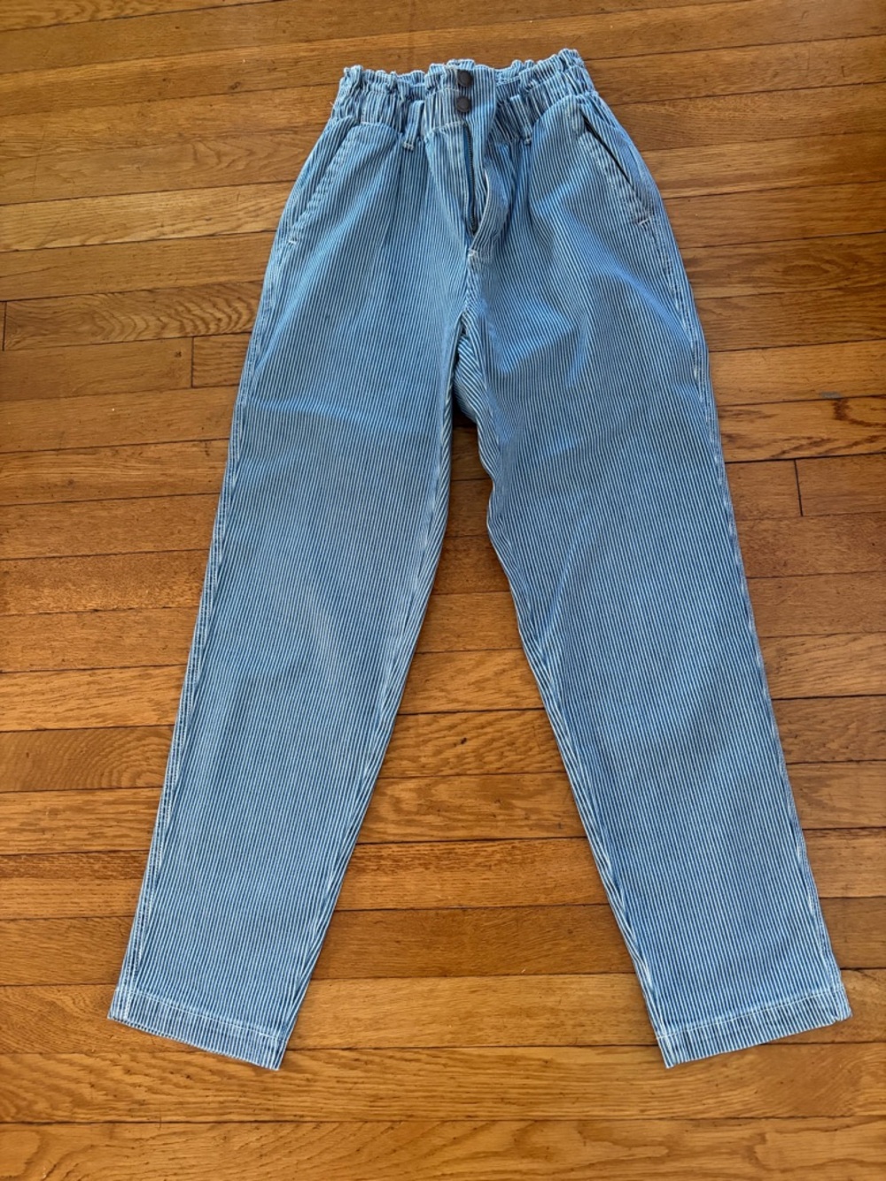 Universal Thread Blue & White Striped Paperbag Waist Pants